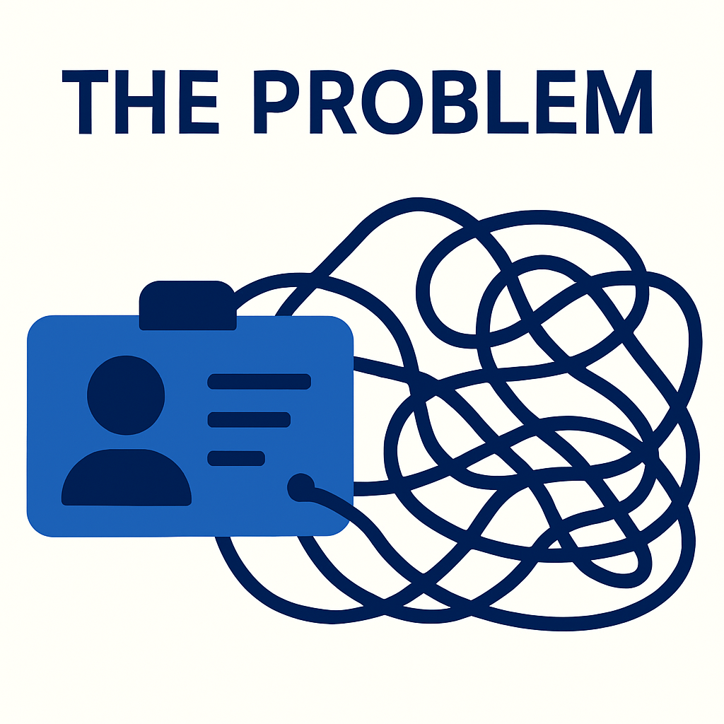 Illustration showing identity drift and tangled access cards